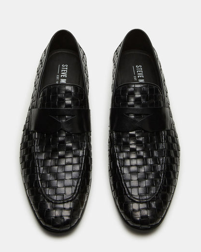 POCO Black Leather Woven Slip-On Men's Dress Loafer Steve Madden BLACK LEATHER