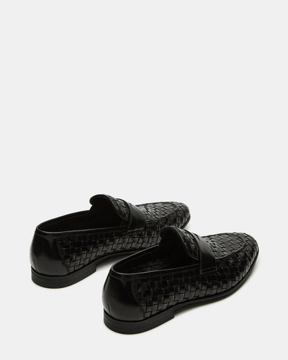 POCO Black Leather Woven Slip-On Men's Dress Loafer Steve Madden BLACK LEATHER