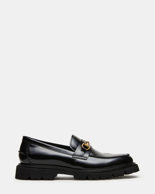 NAXOS Black Leather Slip-On Dress Men's Loafer Steve Madden BLACK LEATHER