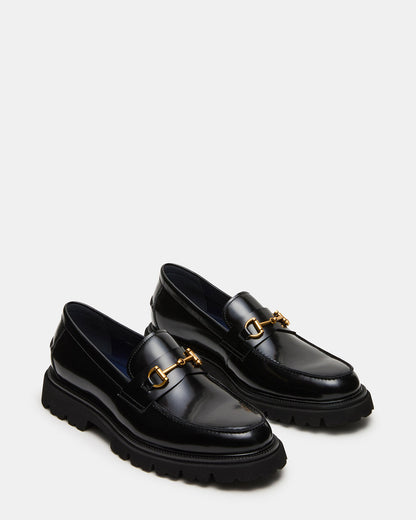 NAXOS Black Leather Slip-On Dress Men's Loafer Steve Madden BLACK LEATHER