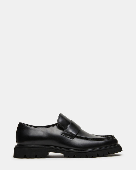 RADKIN Black Leather Slip-On Dress Men's Loafer Steve Madden BLACK LEATHER