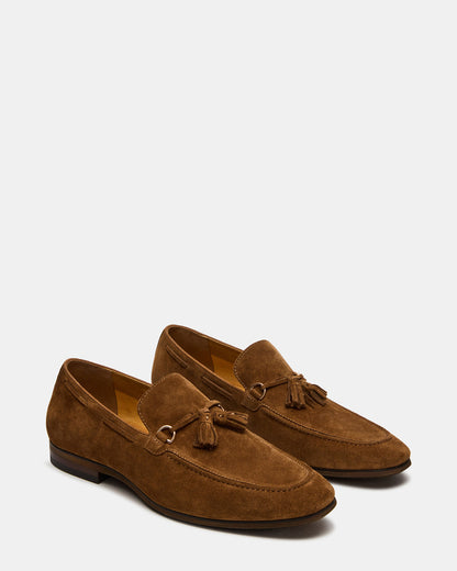 LOGAN Cognac Suede Tassel Slip-On Men's Loafer Steve Madden COGNAC SUEDE