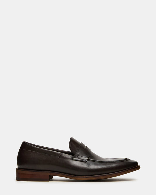LIGHTNING Brown Leather Round-Toe Slip-On Men's Loafer Steve Madden BROWN LEATHER
