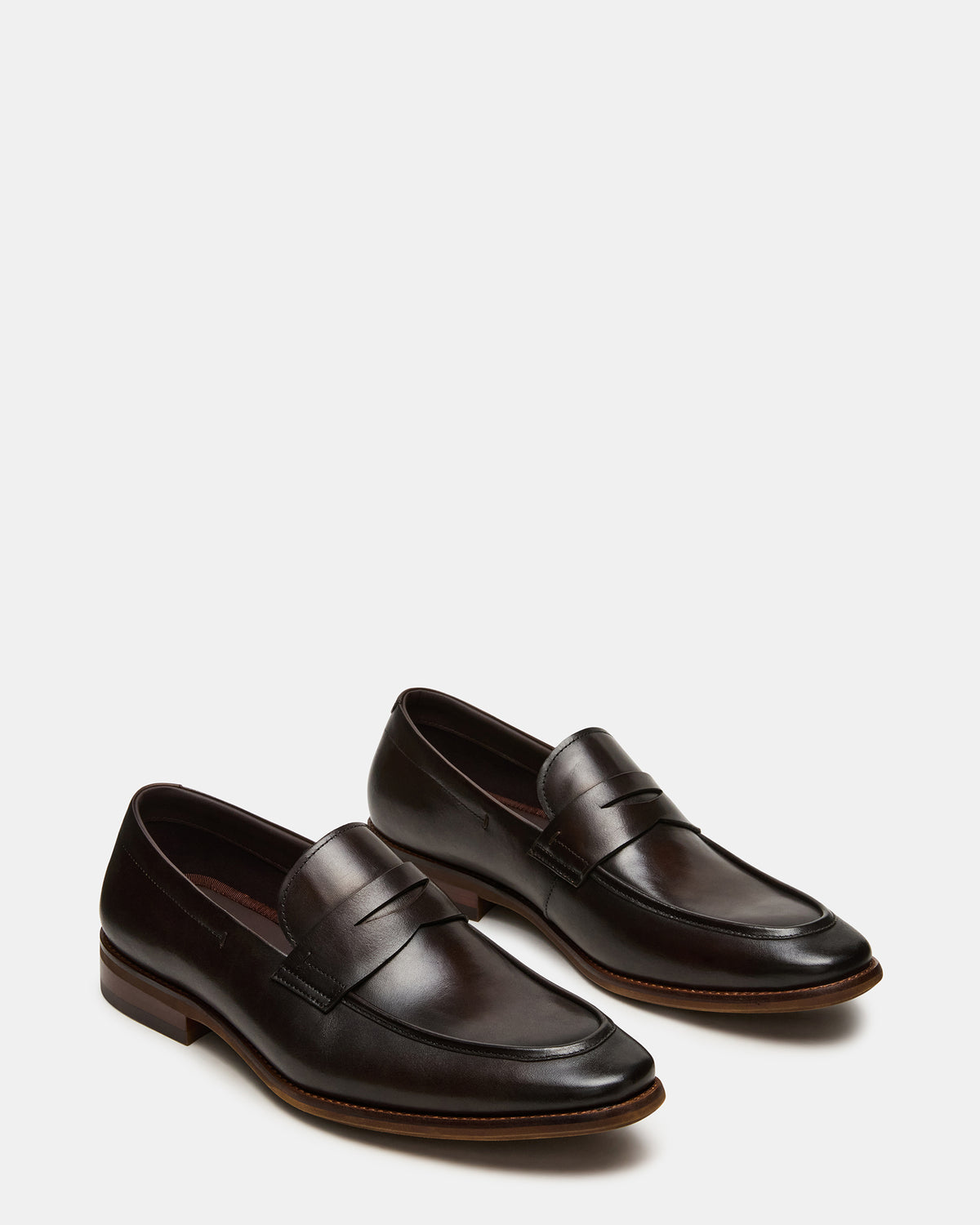 LIGHTNING Brown Leather Round-Toe Slip-On Men's Loafer Steve Madden BROWN LEATHER