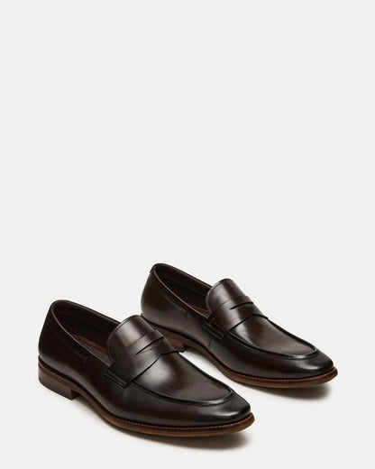 LIGHTNING Brown Leather Round-Toe Slip-On Men's Loafer Steve Madden BROWN LEATHER