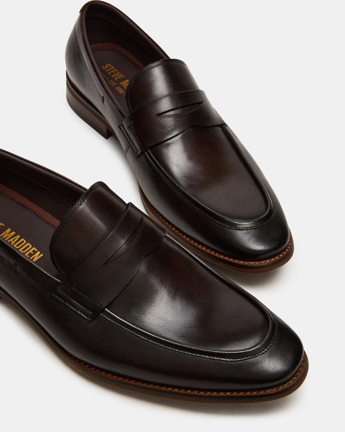 LIGHTNING Brown Leather Round-Toe Slip-On Men's Loafer Steve Madden BROWN LEATHER
