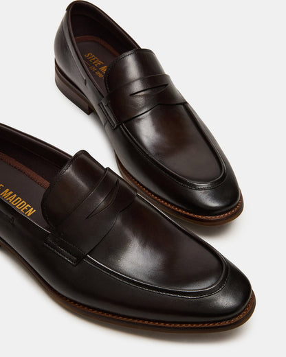 LIGHTNING Brown Leather Round-Toe Slip-On Men's Loafer Steve Madden BROWN LEATHER