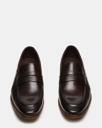 LIGHTNING Brown Leather Round-Toe Slip-On Men's Loafer Steve Madden BROWN LEATHER