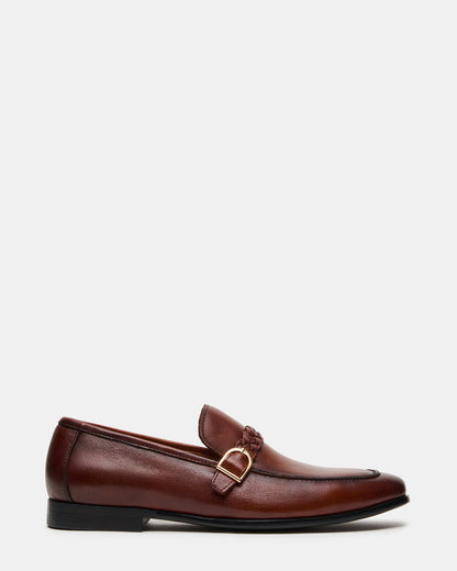 CHAPLIN Tan Leather Woven-Strap Buckle Slip-On Men's Loafer Steve Madden TAN LEATHER