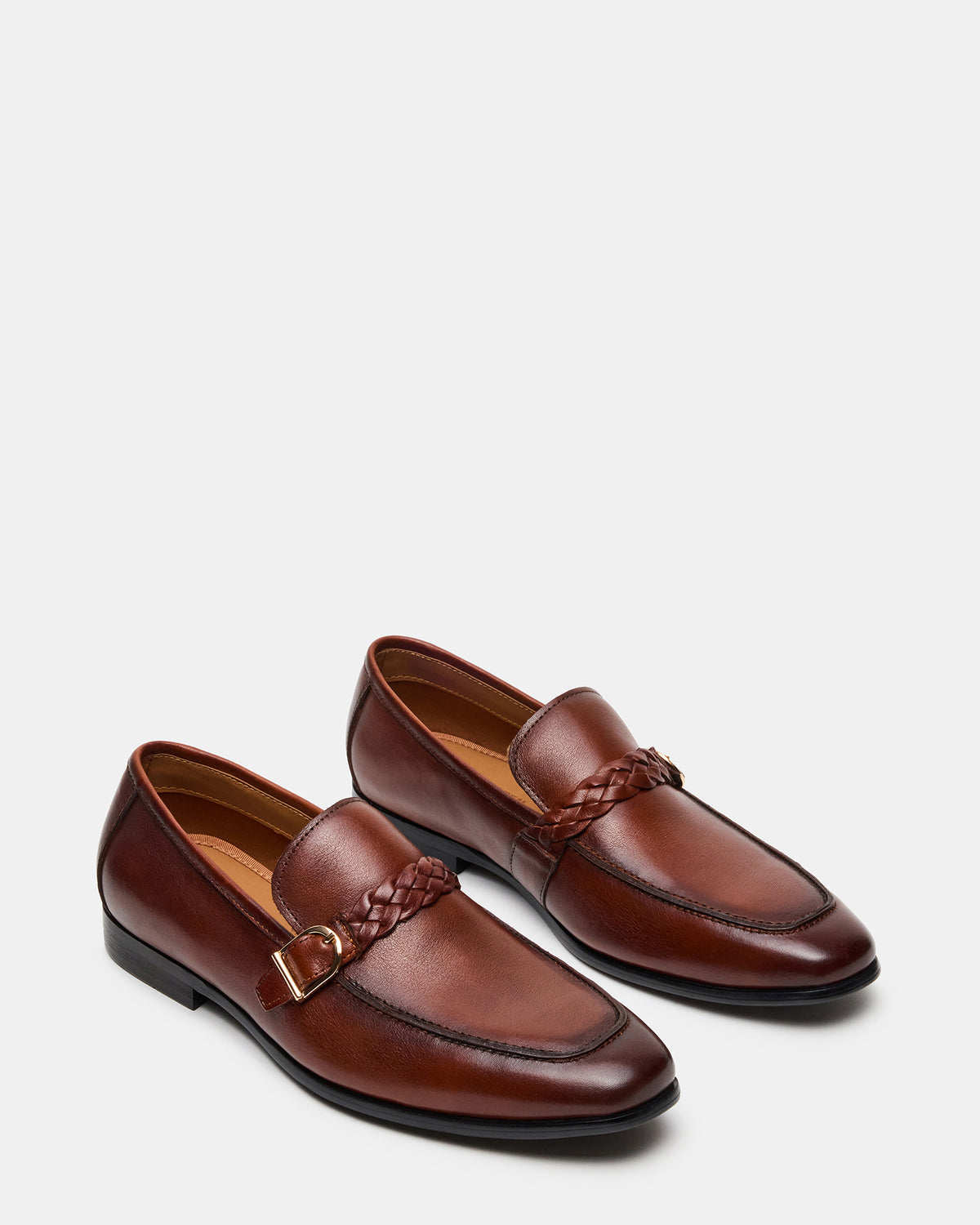 CHAPLIN Tan Leather Woven-Strap Buckle Slip-On Men's Loafer Steve Madden TAN LEATHER