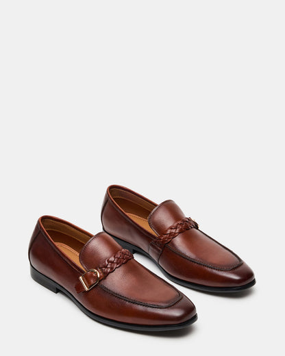 CHAPLIN Tan Leather Woven-Strap Buckle Slip-On Men's Loafer Steve Madden TAN LEATHER