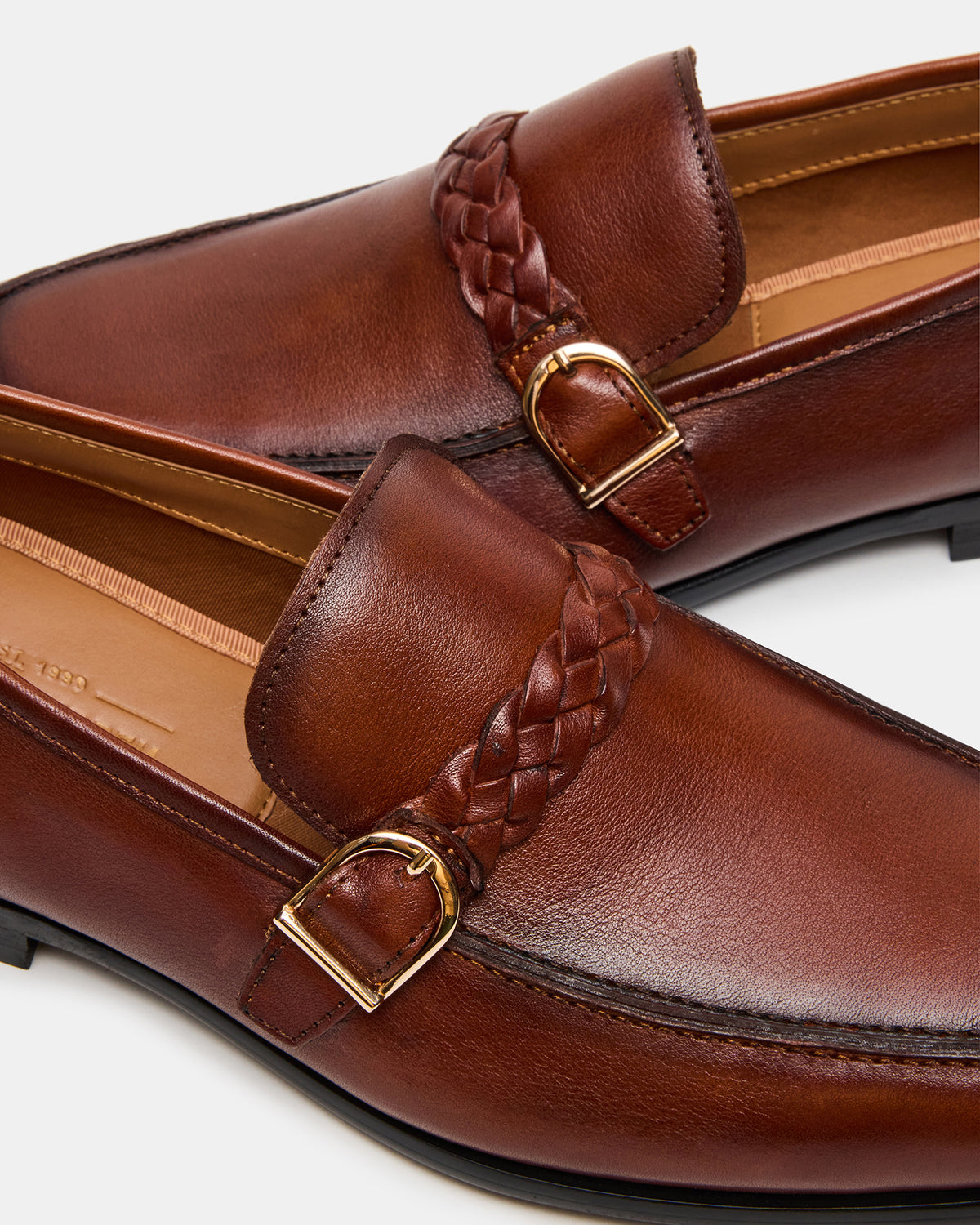 CHAPLIN Tan Leather Woven-Strap Buckle Slip-On Men's Loafer Steve Madden TAN LEATHER