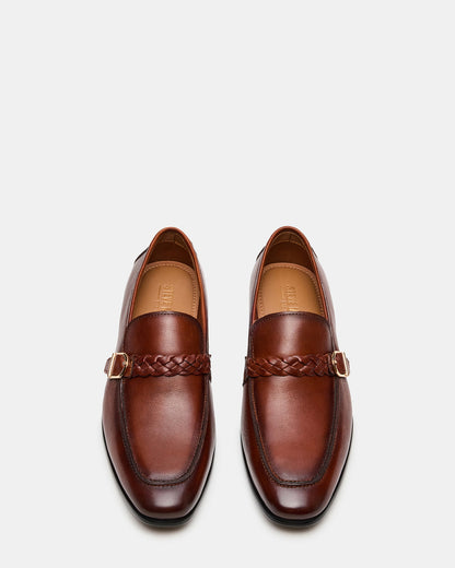 CHAPLIN Tan Leather Woven-Strap Buckle Slip-On Men's Loafer Steve Madden TAN LEATHER