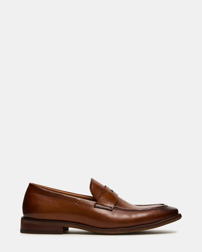 LIGHTNING Tan Leather Round-Toe Slip-On Men's Loafer Steve Madden TAN LEATHER