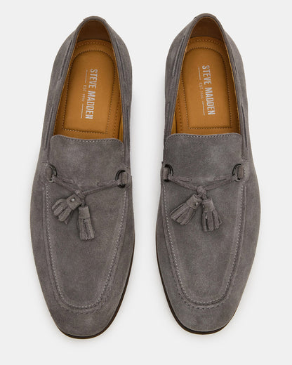 LOGAN Light Grey Suede Tassel Slip-On Men's Loafer Steve Madden LIGHT GREY SUEDE