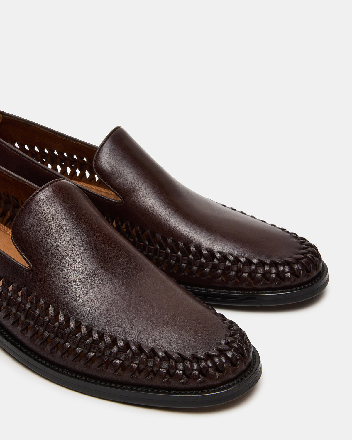 NAPOLI Brown Leather Slip-On Woven Men's Loafer Steve Madden BROWN LEATHER