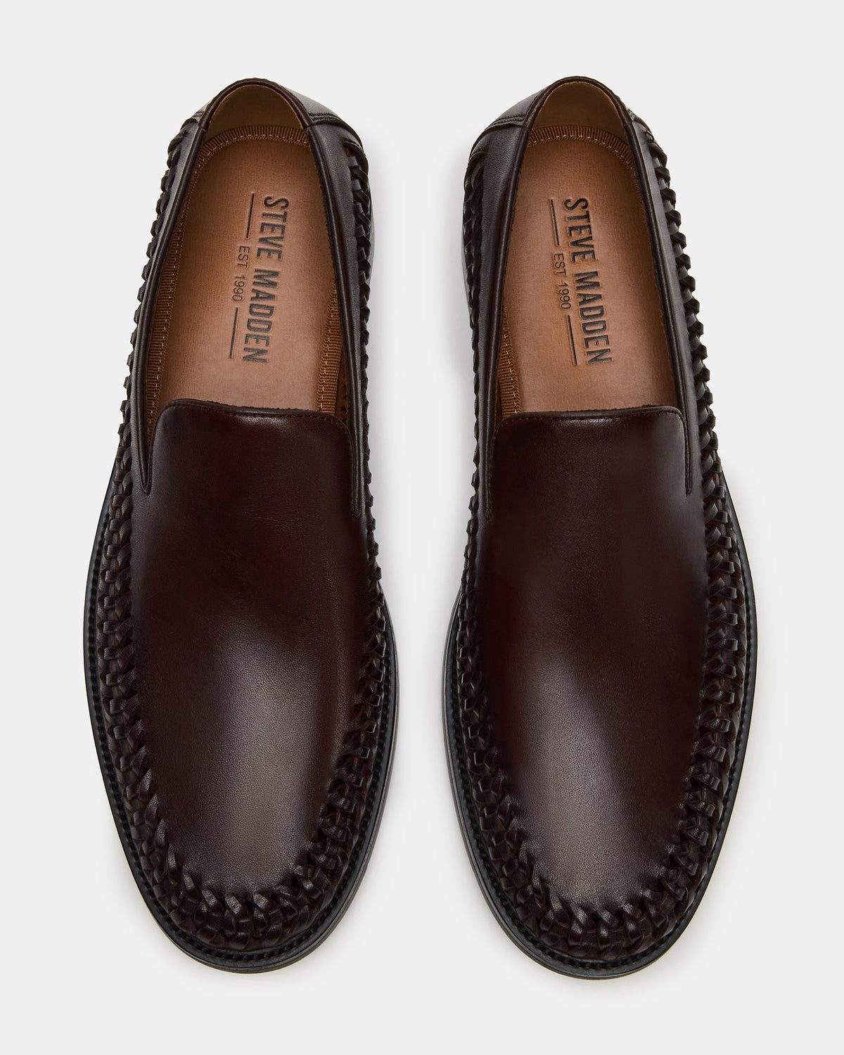 NAPOLI Brown Leather Slip-On Woven Men's Loafer Steve Madden BROWN LEATHER