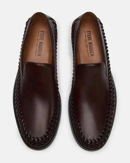 NAPOLI Brown Leather Slip-On Woven Men's Loafer Steve Madden BROWN LEATHER