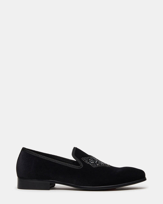 FINN Black Velvet Rhinestone Fox Head Design Slip-On Men's Loafer Steve Madden BLACK VELVET