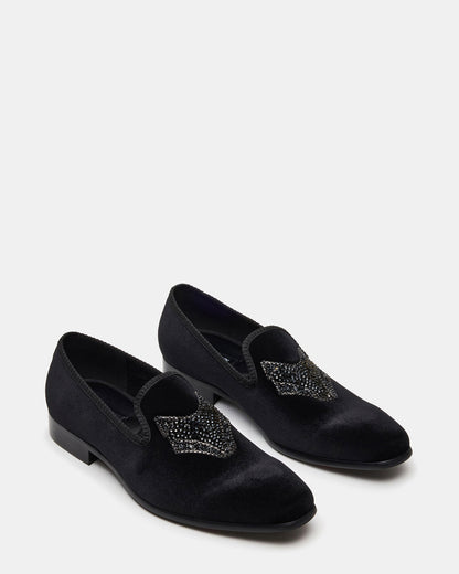 FINN Black Velvet Rhinestone Fox Head Design Slip-On Men's Loafer Steve Madden BLACK VELVET