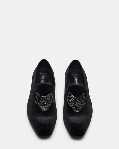 FINN Black Velvet Rhinestone Fox Head Design Slip-On Men's Loafer Steve Madden BLACK VELVET