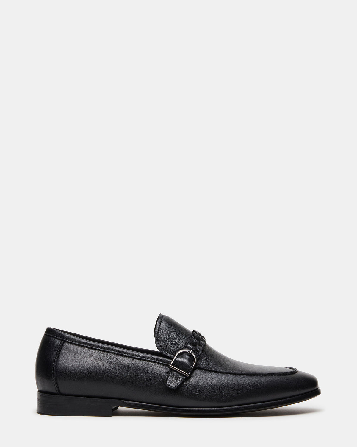 CHAPLIN Black Leather Woven-Strap Buckle Slip-On Men's Loafer Steve Madden BLACK LEATHER