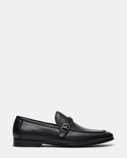 CHAPLIN Black Leather Woven-Strap Buckle Slip-On Men's Loafer Steve Madden BLACK LEATHER