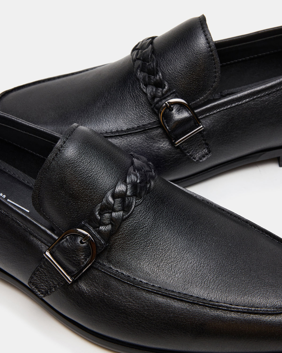 CHAPLIN Black Leather Woven-Strap Buckle Slip-On Men's Loafer Steve Madden BLACK LEATHER