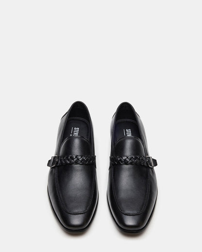 CHAPLIN Black Leather Woven-Strap Buckle Slip-On Men's Loafer Steve Madden BLACK LEATHER