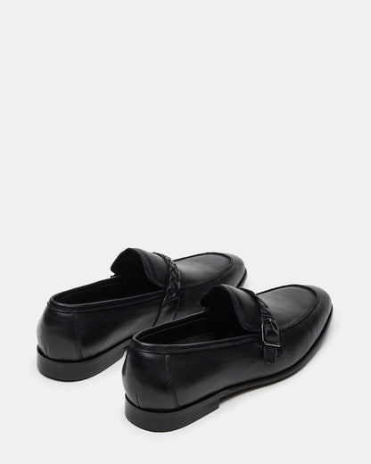 CHAPLIN Black Leather Woven-Strap Buckle Slip-On Men's Loafer Steve Madden BLACK LEATHER