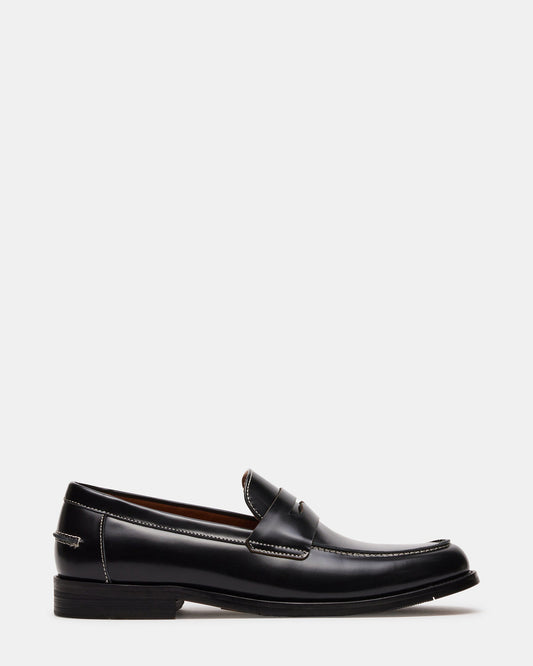 NATAN Black Leather Slip-On Dress Loafer | Men's Loafers Steve Madden BLACK LEATHER