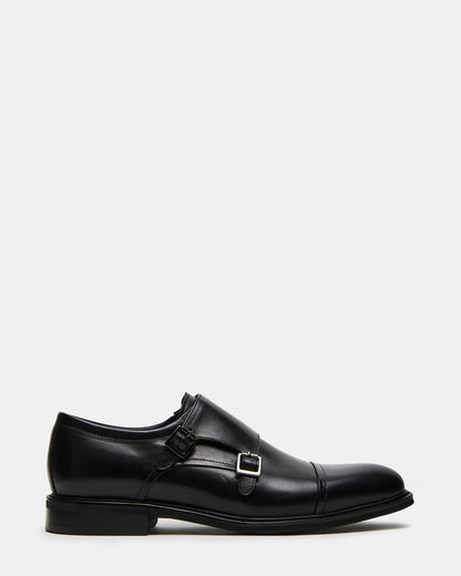 HARAN Black Leather Men's Buckle Strap Dress Shoe Steve Madden BLACK LEATHER