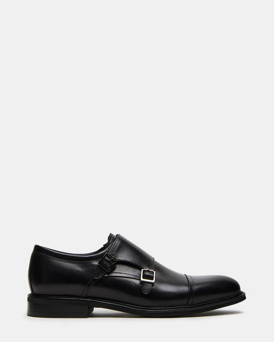 HARAN Black Leather Men's Buckle Strap Dress Shoe Steve Madden BLACK LEATHER