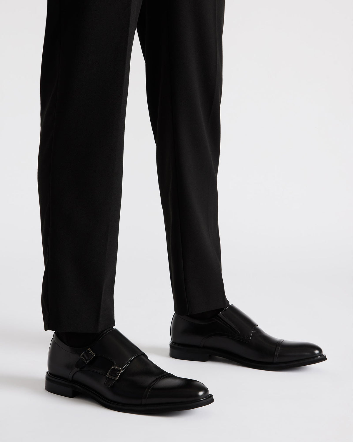 HARAN Black Leather Men's Buckle Strap Dress Shoe Steve Madden BLACK LEATHER