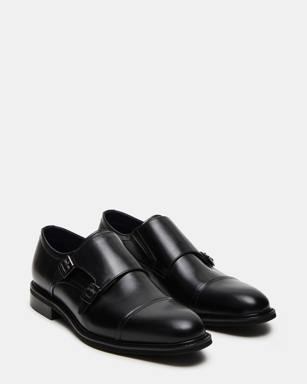 HARAN Black Leather Men's Buckle Strap Dress Shoe Steve Madden BLACK LEATHER