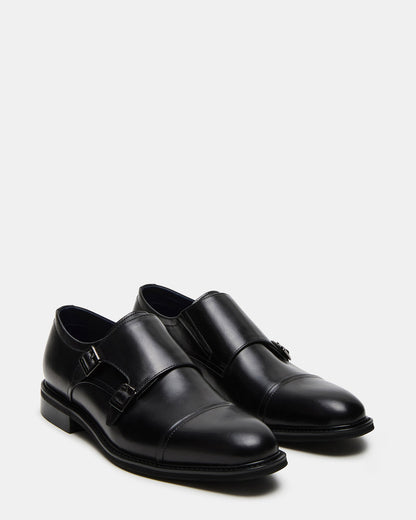 HARAN Black Leather Men's Buckle Strap Dress Shoe Steve Madden BLACK LEATHER