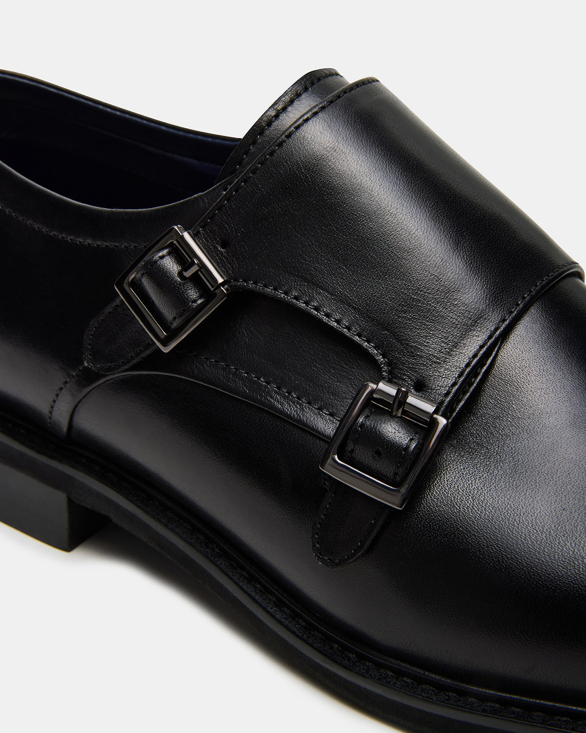 HARAN Black Leather Men's Buckle Strap Dress Shoe Steve Madden BLACK LEATHER