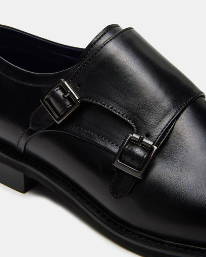 HARAN Black Leather Men's Buckle Strap Dress Shoe Steve Madden BLACK LEATHER