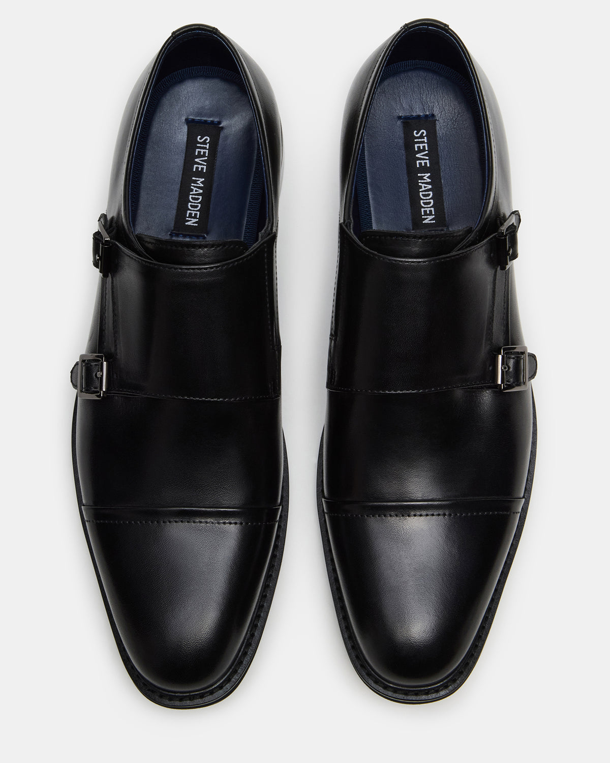 HARAN Black Leather Men's Buckle Strap Dress Shoe Steve Madden BLACK LEATHER