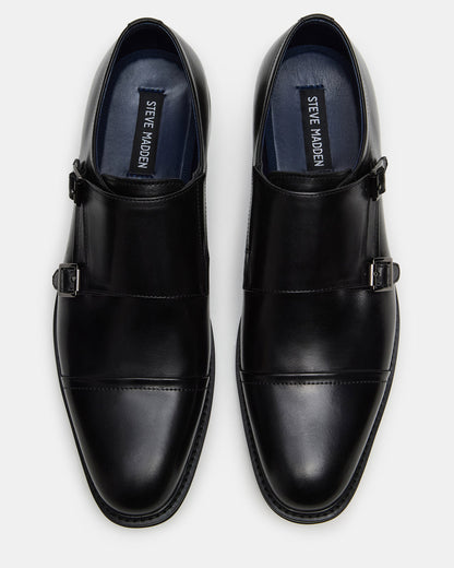HARAN Black Leather Men's Buckle Strap Dress Shoe Steve Madden BLACK LEATHER