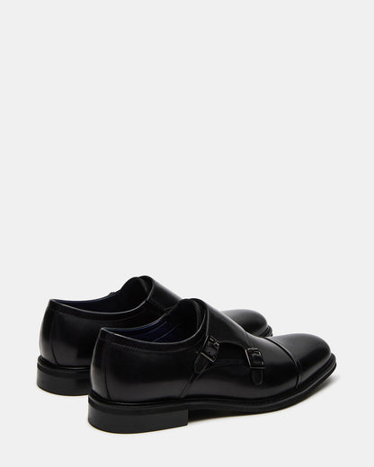 HARAN Black Leather Men's Buckle Strap Dress Shoe Steve Madden BLACK LEATHER