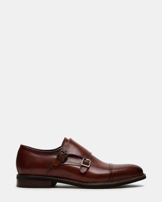 HARAN Tan Leather Men's Buckle Strap Dress Shoe Steve Madden TAN LEATHER