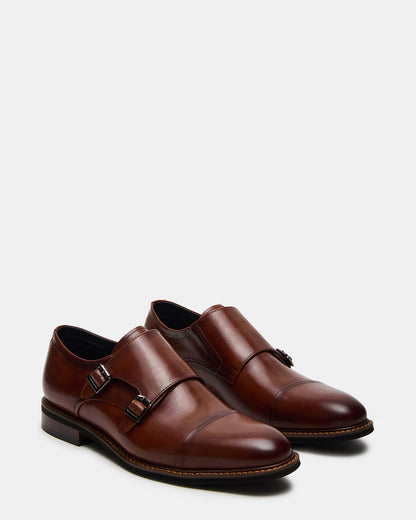 HARAN Tan Leather Men's Buckle Strap Dress Shoe Steve Madden TAN LEATHER