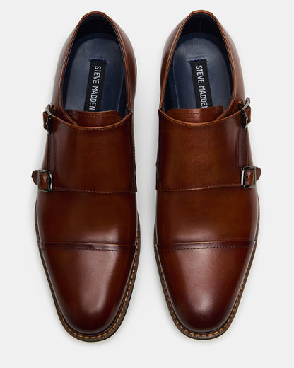 HARAN Tan Leather Men's Buckle Strap Dress Shoe Steve Madden TAN LEATHER