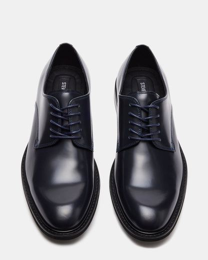 HADAR Navy Box Leather Lace-Up Oxford Dress Shoe | Men's Dress Shoes Steve Madden NAVY BX LE