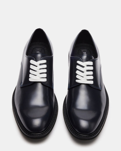 HADAR Navy Box Leather Lace-Up Oxford Dress Shoe | Men's Dress Shoes Steve Madden NAVY BX LE