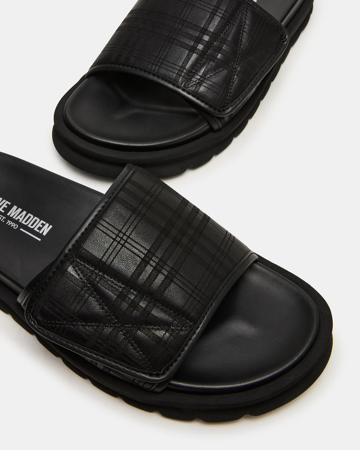 REESE Black Slide Footbed Rounded-Toe Men's Sandal Steve Madden BLACK