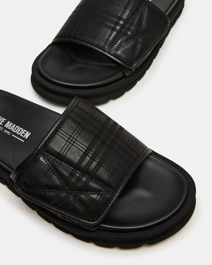 REESE Black Slide Footbed Rounded-Toe Men's Sandal Steve Madden BLACK