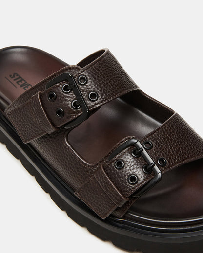 LUXOR Dark Brown Slide Footbed Men's Sandal Steve Madden DARK BROWN