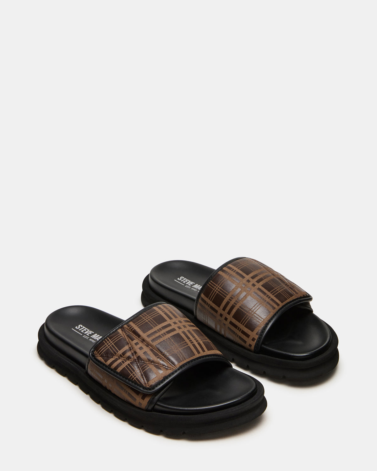 REESE Brown Slide Footbed Rounded-Toe Men's Sandal Steve Madden BROWN